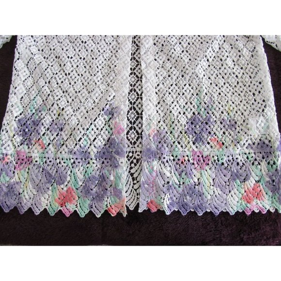 Alfred Dunner White and Floral Border Crochet Lace Open Cardigan - Picture 8 of 10